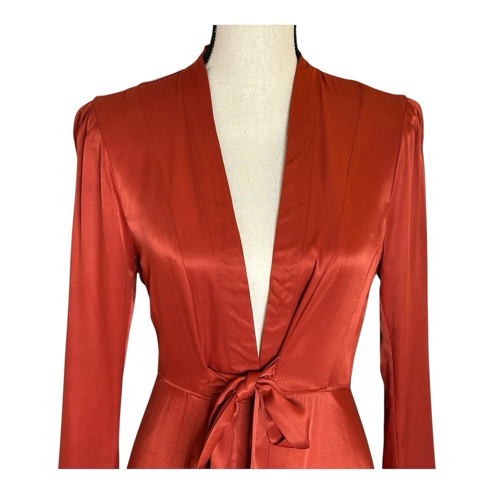 Free People Marilyn Satin Duster Red Tie Waist Long Layering Jacket Size Xs - Picture 3 of 12